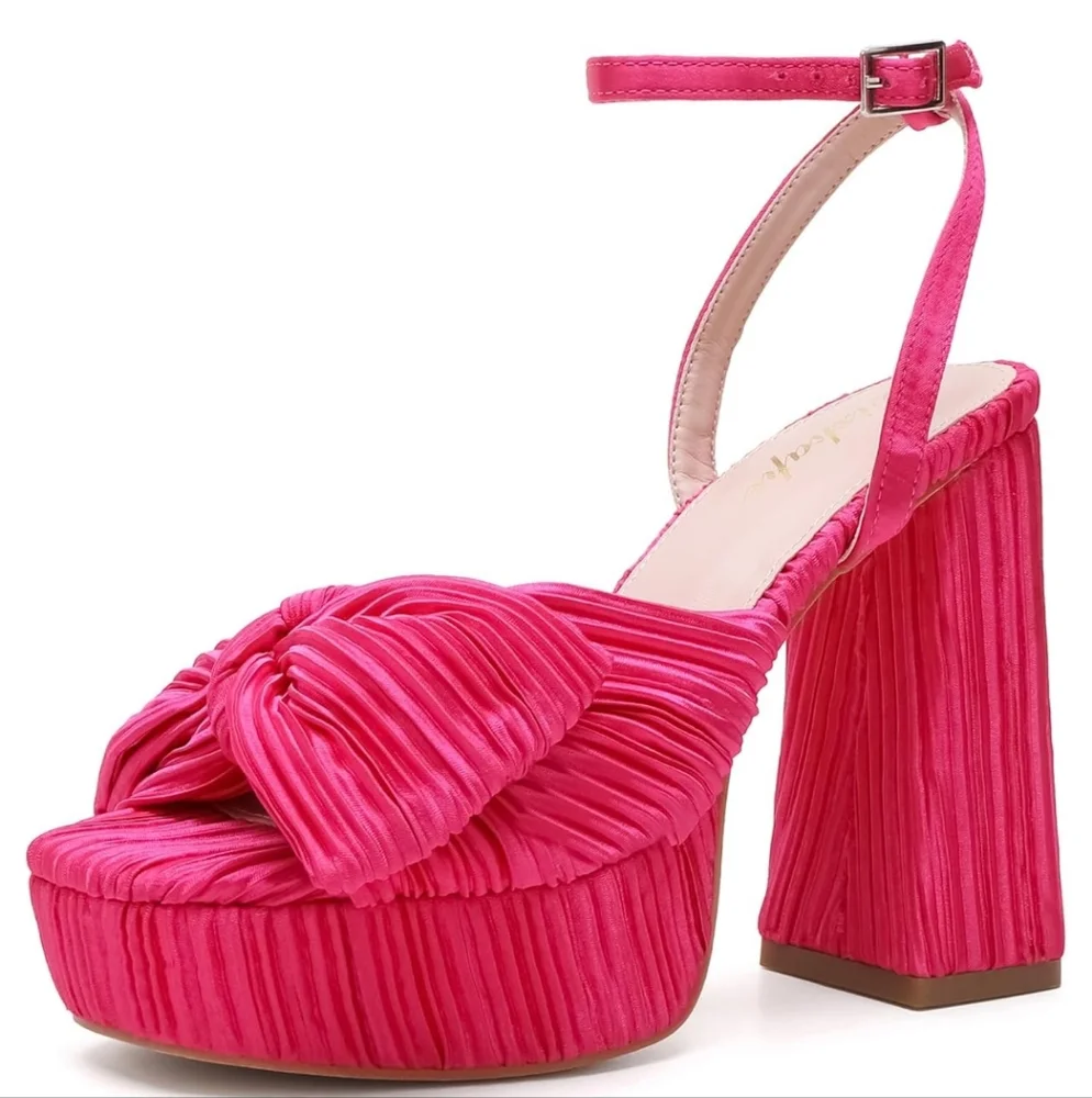 Hot Pink Ankle Strap Chunky High Heels Platform Prom Party Dress Shoes 9